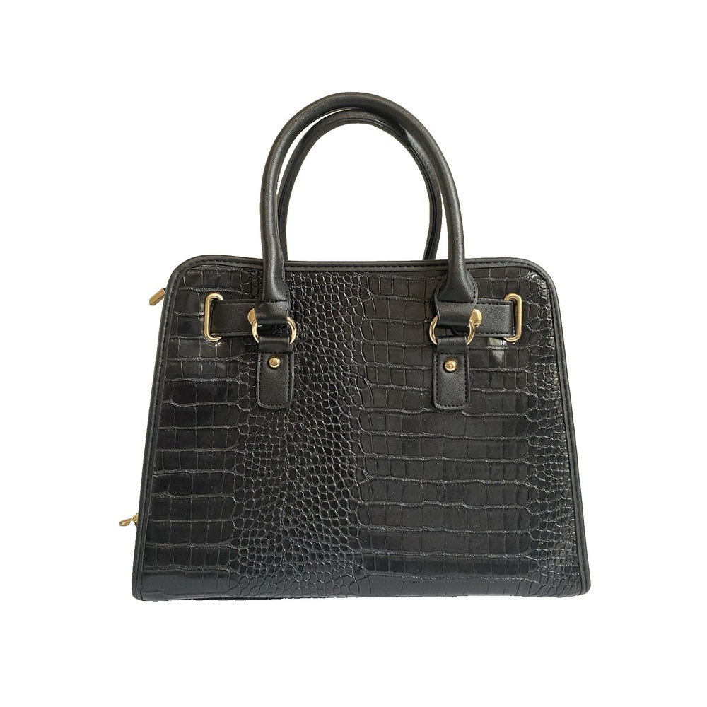 Dasein Womens Black Faux Leather Purse Padlock Belted Top Handle Satchel Handbag - Picture 2 of 9